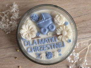 Duża świeca sojowa z wózkiem i kwiatami - 700 g 