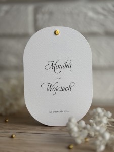 Eleganckie zaproszenia ślubne minimalistyczne – owalne, z kaligrafią