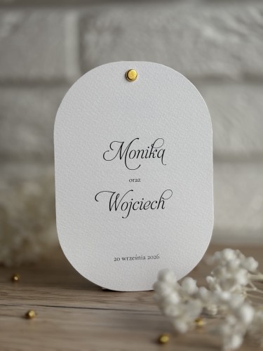 Minimalistyczne owalne zaproszenie ślubne.