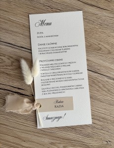 Menu okolicznościowe handmade – elegancka karta menu z suszonymi trawami