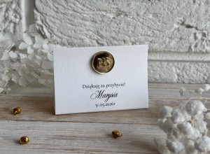 Podziękowanie dla gości na czekoladkę Merci ze złotym IHS