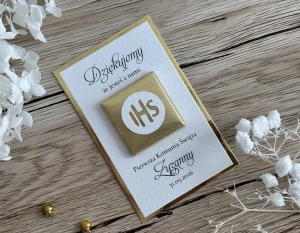 Podziękowania dla gości Komunia Święta z czekoladką IHS