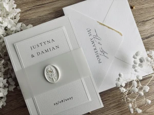 Zaproszenia ślubne – z kalką i pieczęcią lakową | minimalistyczne