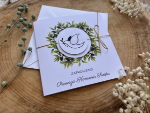 Zaproszenie na komunię  z gołębiem