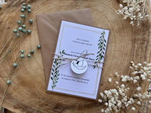 Zaproszenie na komunię  EKO z kokardką ze sznurka