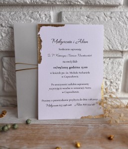 Zaproszenie ślubne złocone z kalką